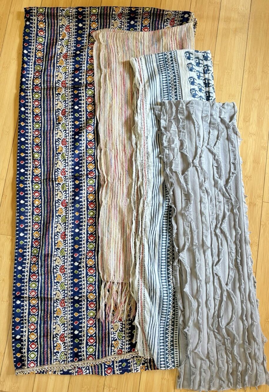 Lot Of 4 Scarves & Sari Sequins, Ruffles, Beautiful Prints, Mixed Materials